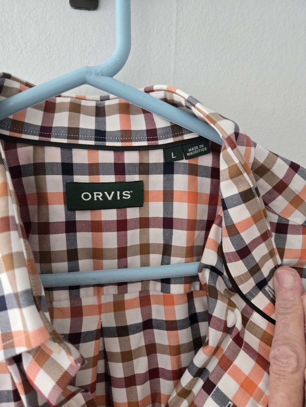 Orvis Men’s Orange, Brown & Cream Plaid Button-Down Shirt